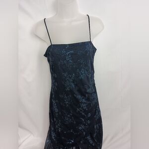 Dark Romantic L Whimsigoth Fairycore Grunge Blue Floral Slip Dress (#1,551)